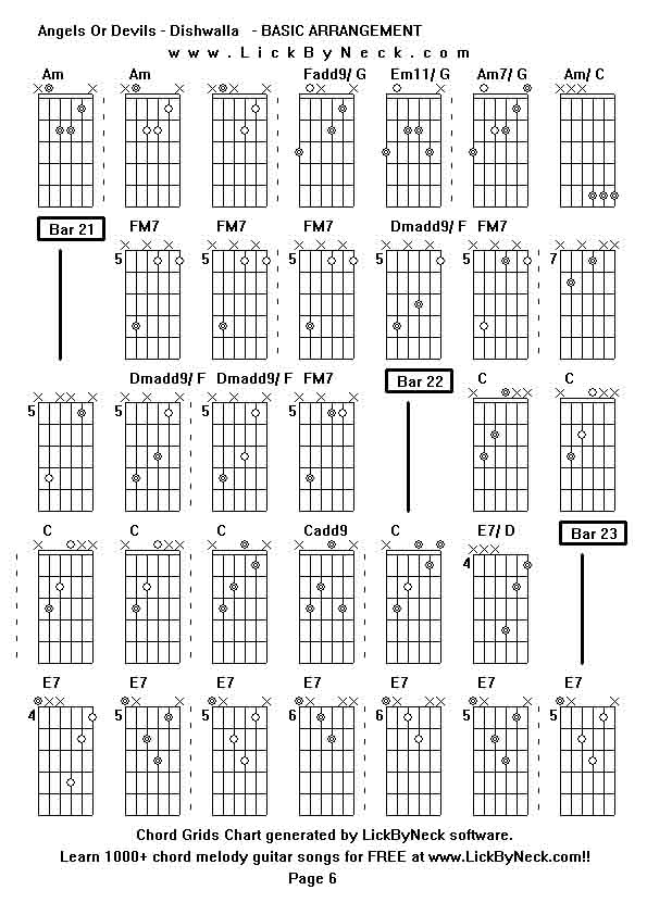 Chord Grids Chart of chord melody fingerstyle guitar song-Angels Or Devils - Dishwalla   - BASIC ARRANGEMENT,generated by LickByNeck software.